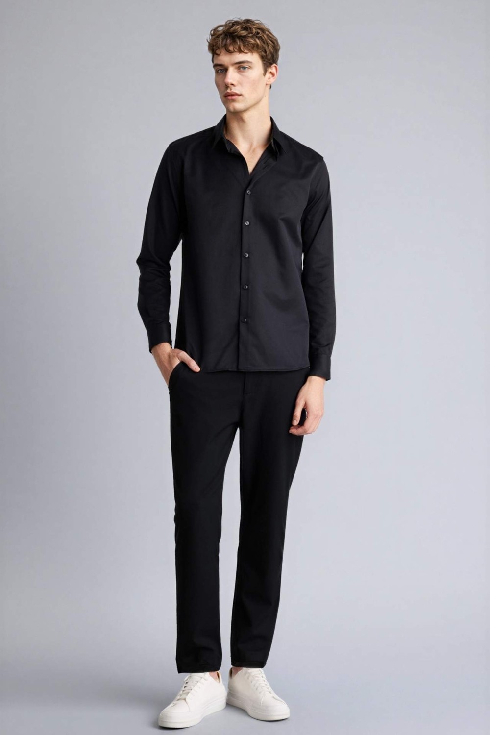 DeFacto Slim Fit Polo Yaka Uzun Kollu Gömlek G6496AX26SP görsel 2