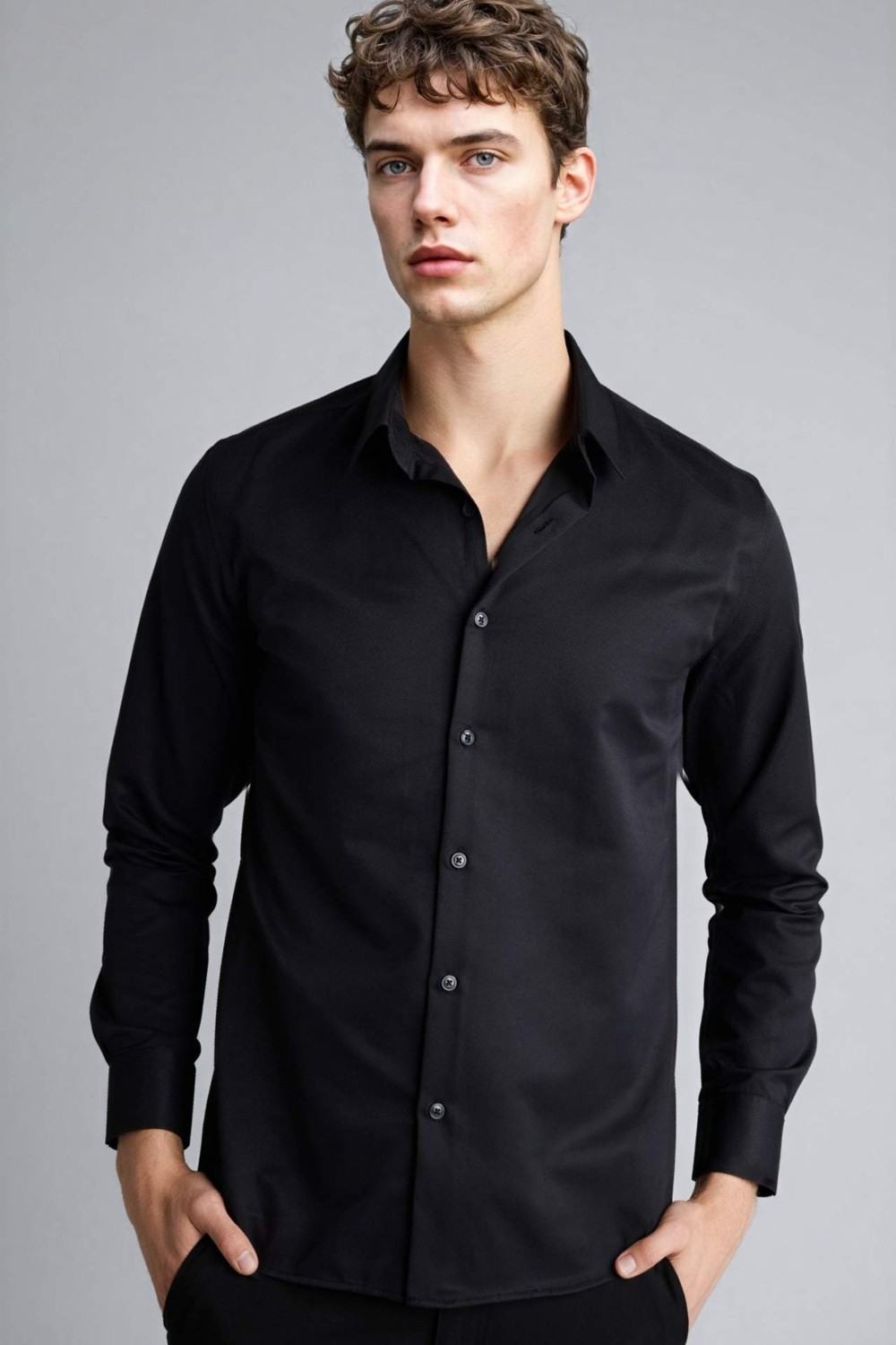DeFacto Slim Fit Polo Yaka Uzun Kollu Gömlek G6496AX26SP görsel 3