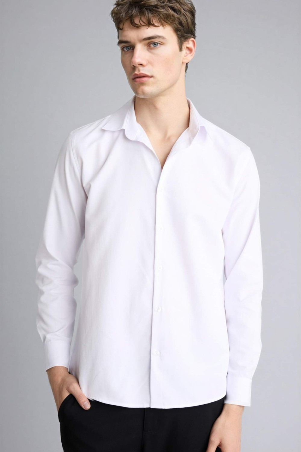 DeFacto Slim Fit Polo Yaka Uzun Kollu Gömlek G6496AX26SP görsel 6