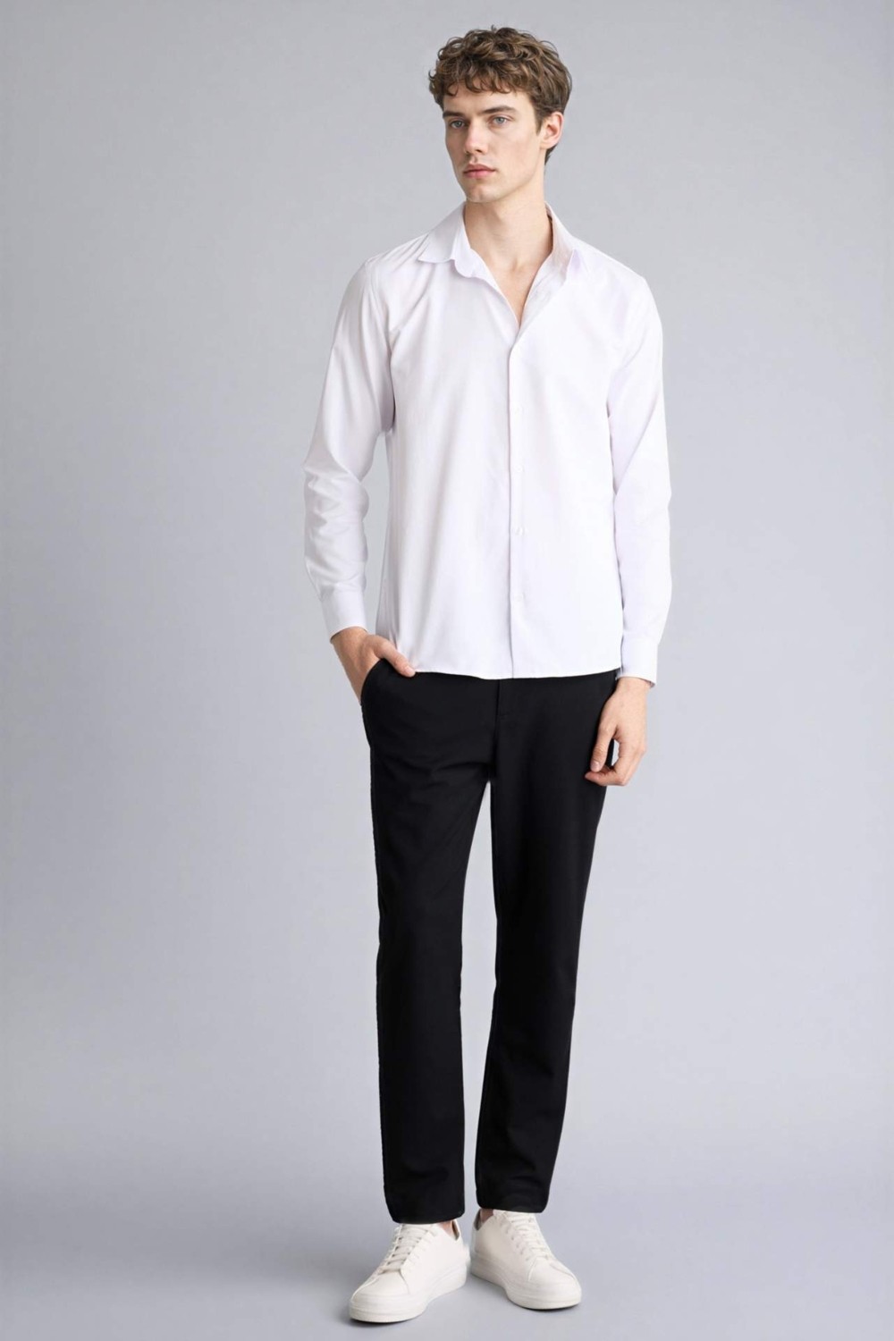 DeFacto Slim Fit Polo Yaka Uzun Kollu Gömlek G6496AX26SP görsel 7