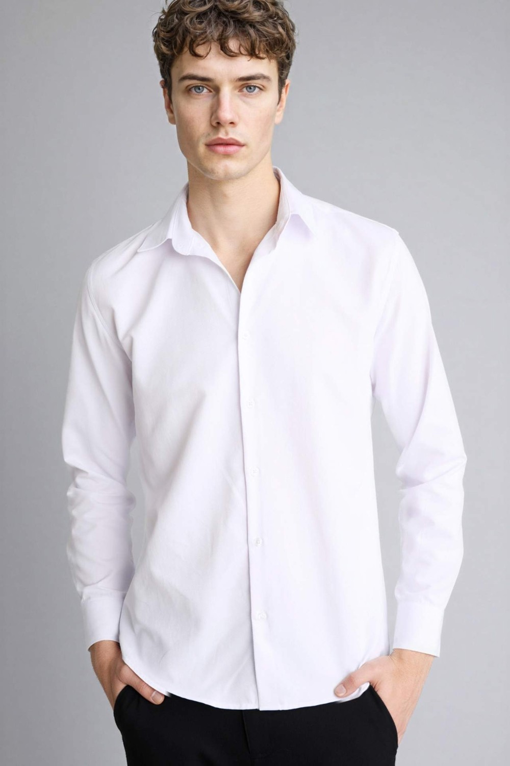 DeFacto Slim Fit Polo Yaka Uzun Kollu Gömlek G6496AX26SP görsel 8