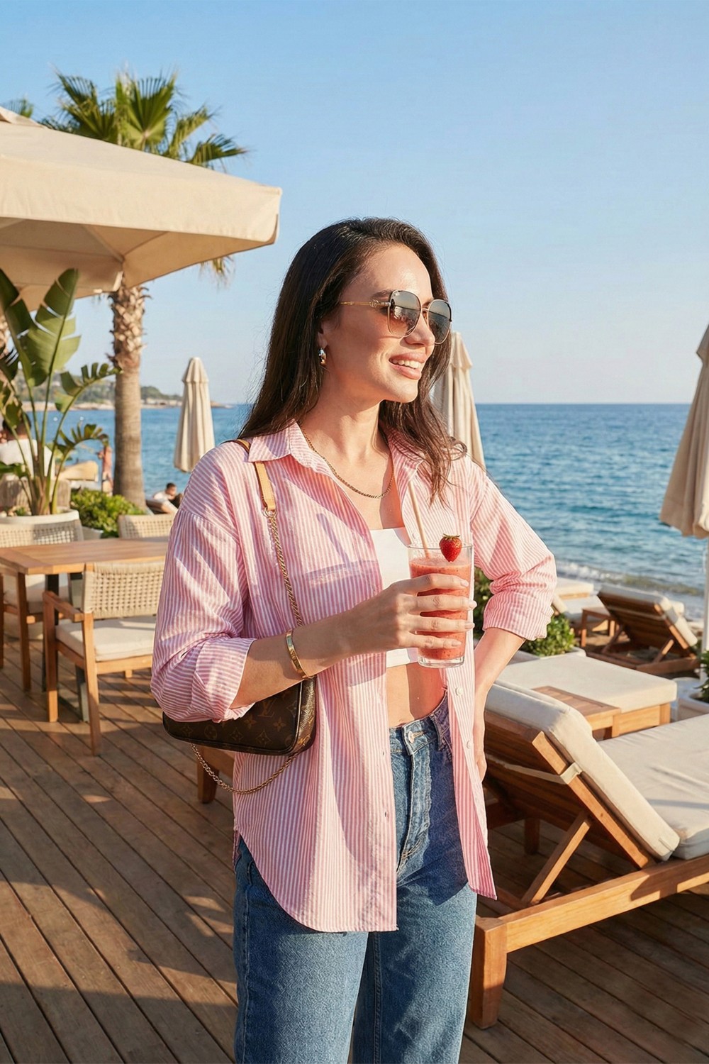 Lela Regular Fit Uzun Kollu Cepli Çizgili Gömlek Bayan Gömlek 6772895