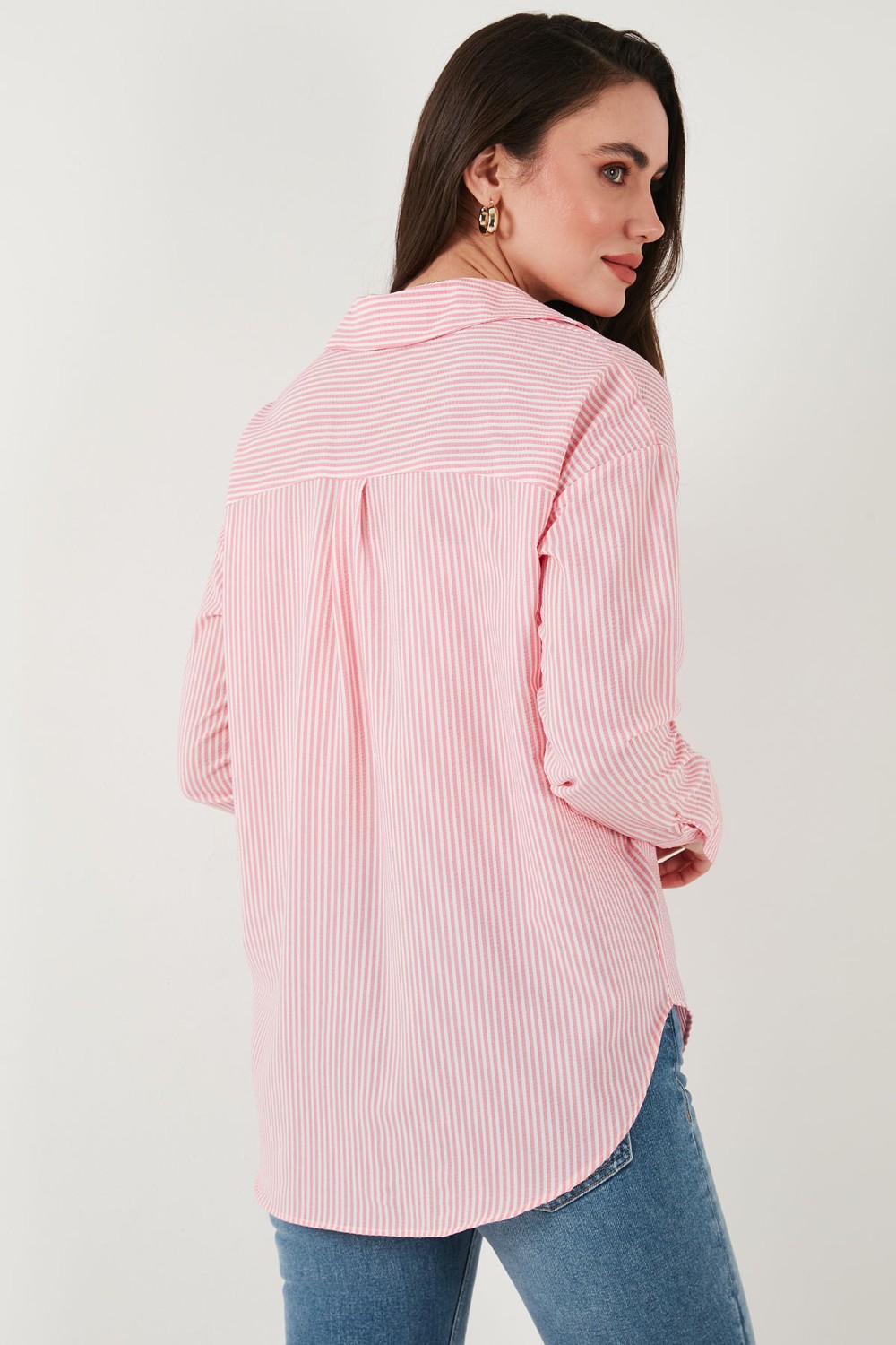 Lela Regular Fit Uzun Kollu Cepli Çizgili Gömlek Bayan Gömlek 6772895 görsel 7