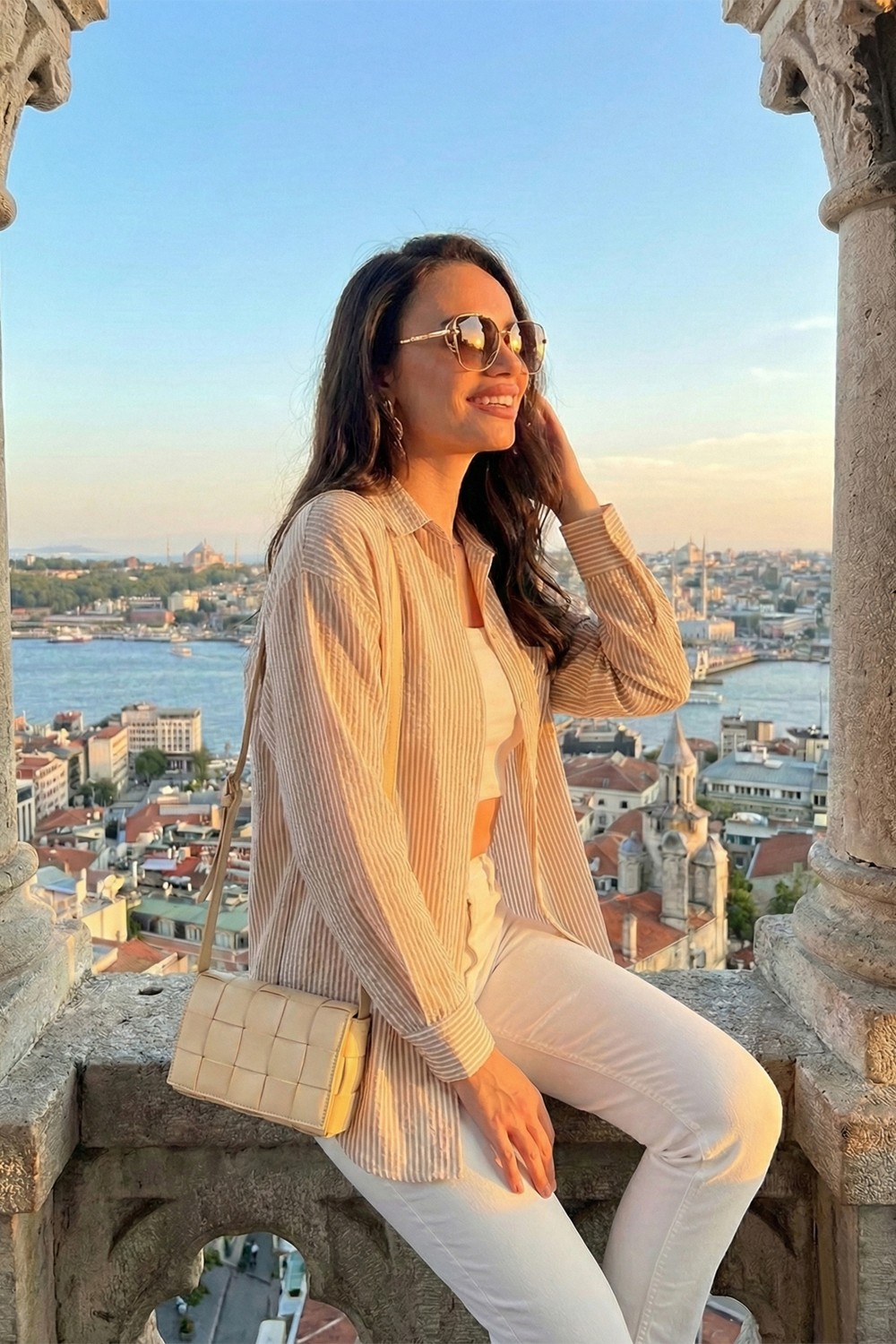 Lela Regular Fit Uzun Kollu Cepli Çizgili Gömlek Bayan Gömlek 6772895
