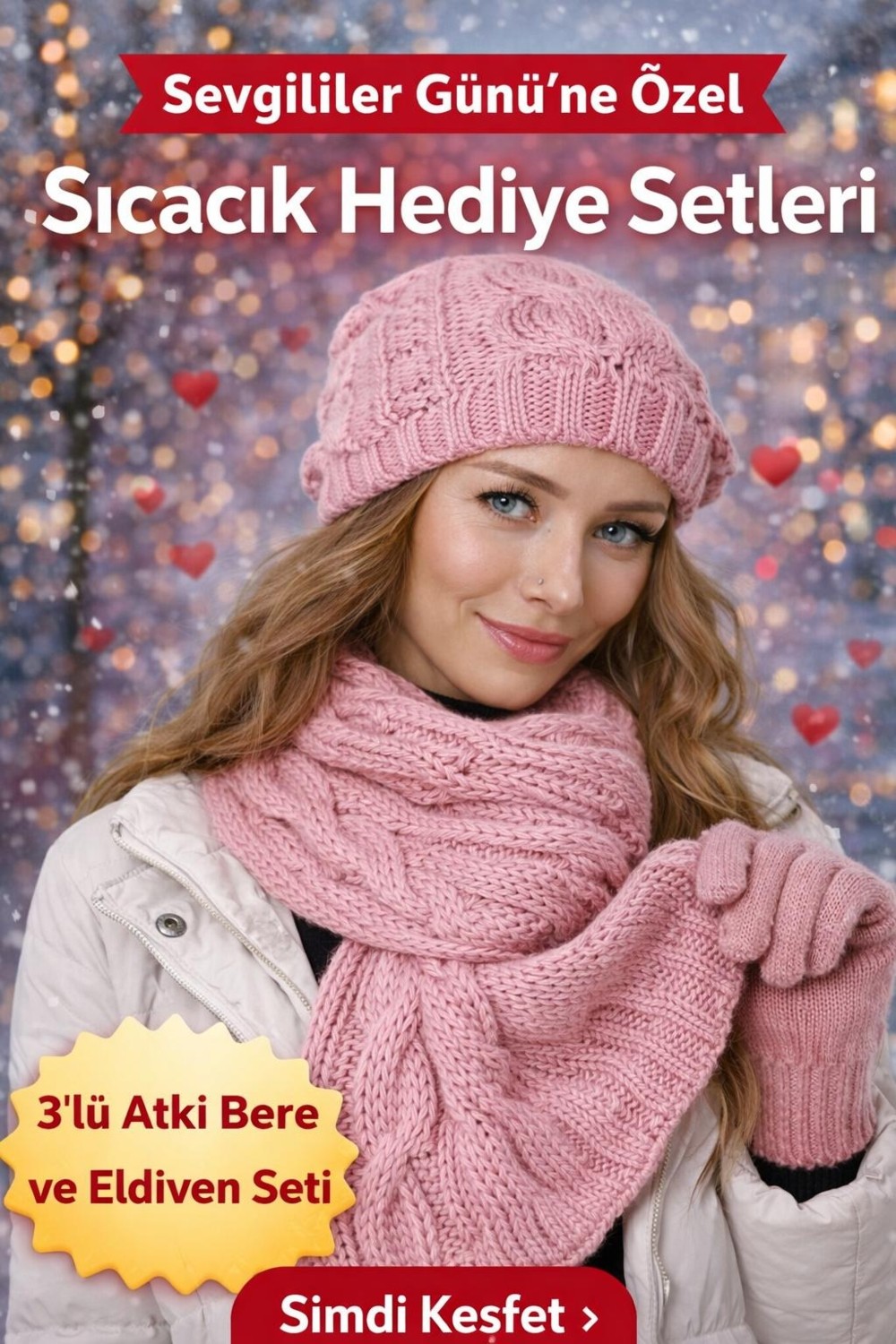 Wearflawless 3'lü Atkı, Bere ve Eldiven Seti, Sevgililer Günü Hediyesi, Kışlık Hediye görsel 5