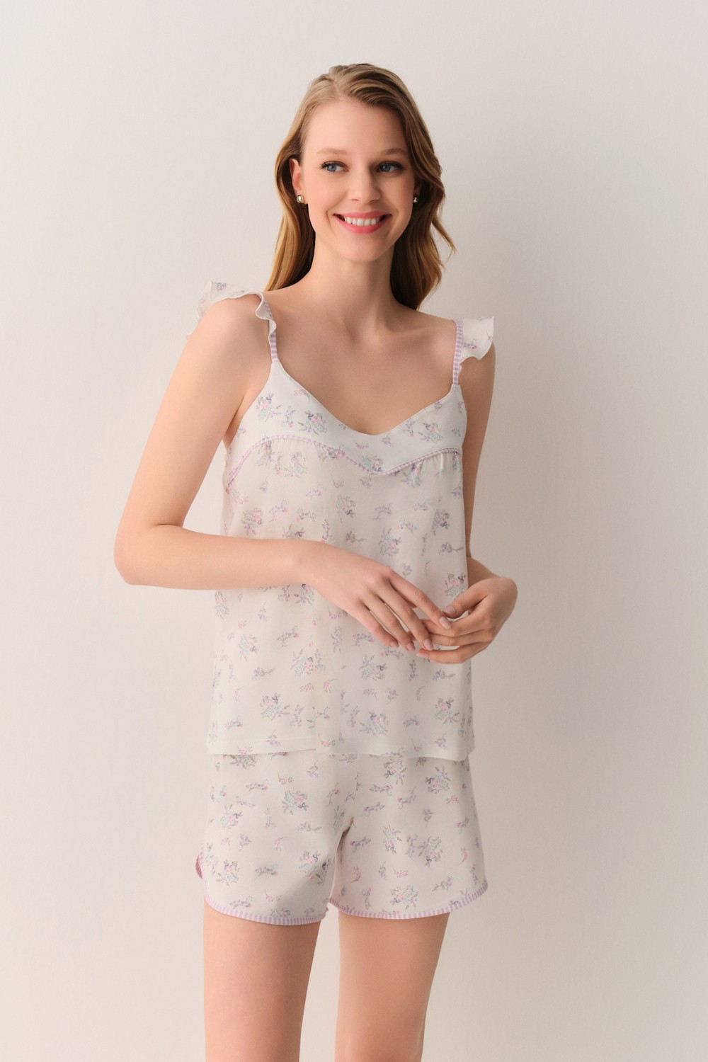 Suwen Butterfly Pamuklu Atlet Şort Pijama Takımı görsel 2