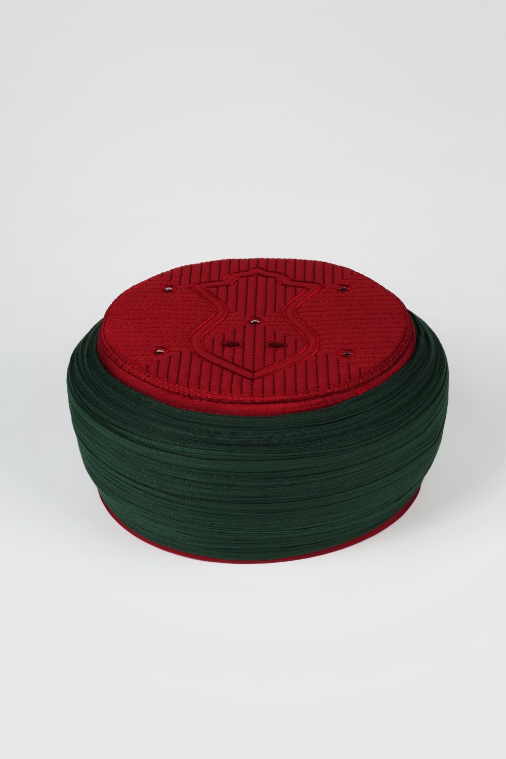 Sarıkhane Namaz Sarığı - Yeşil Kumaş - Bordo Takke - Yuvarlak Sarım - Nâli Şerif - 5 Metre