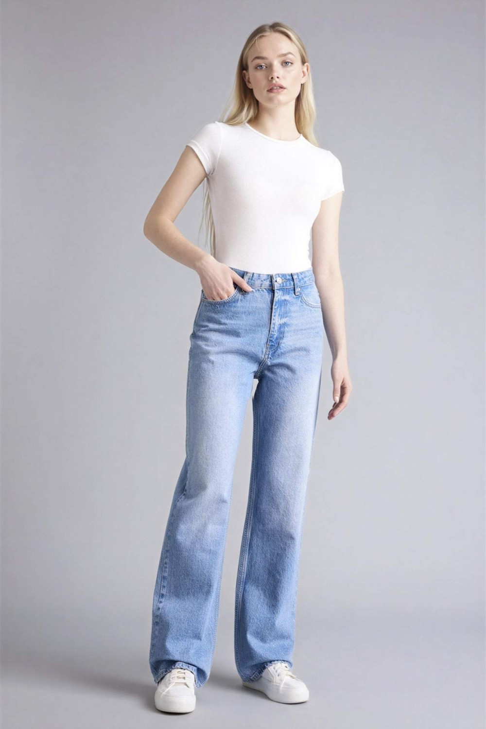 DeFacto %100 Pamuk Straight Fit Yüksek Bel Jean Pantolon G3542AX26SP görsel 2