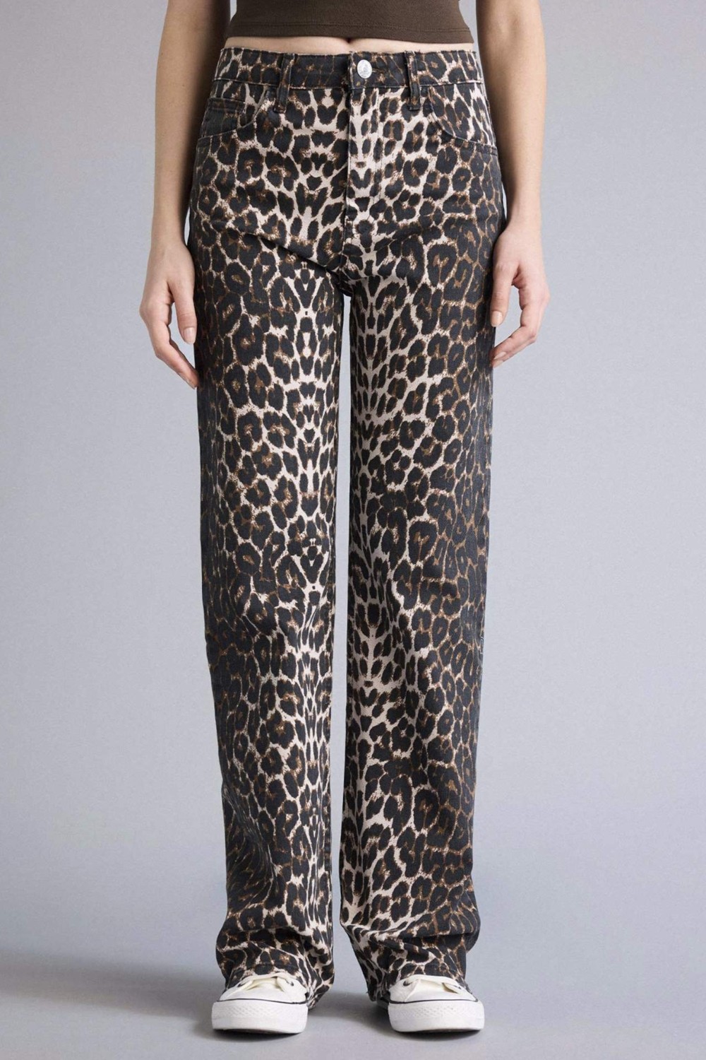 DeFacto Straight Fit Yüksek Bel Leopar Desenli Gabardin Pantolon D1229AX26SP görsel 4