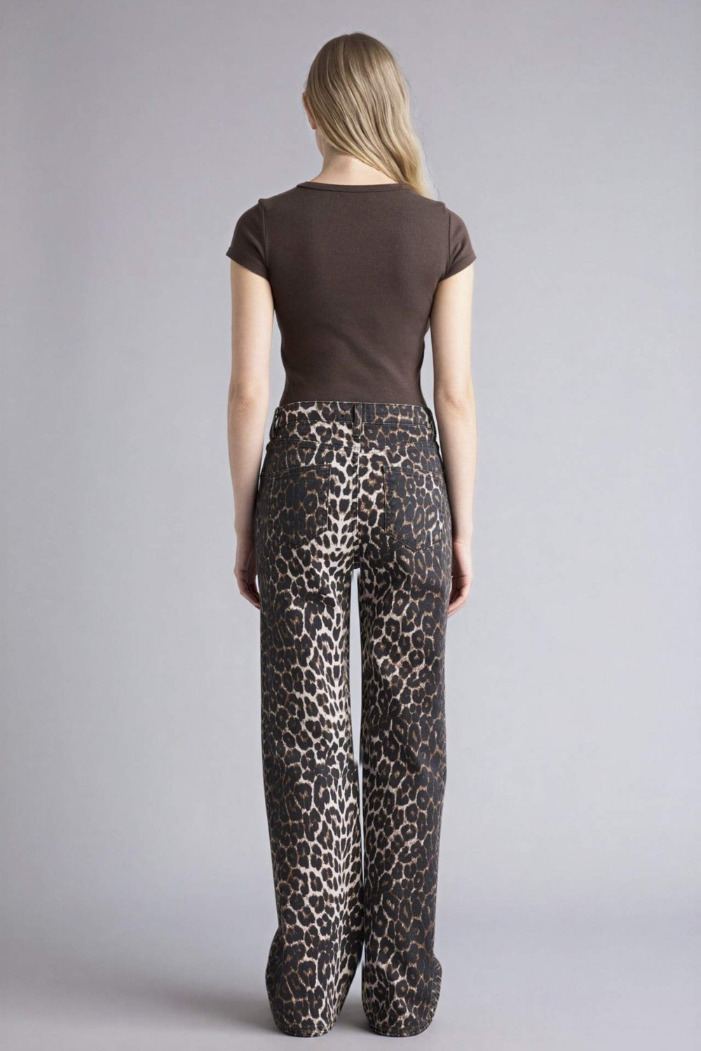 DeFacto Straight Fit Yüksek Bel Leopar Desenli Gabardin Pantolon D1229AX26SP görsel 6