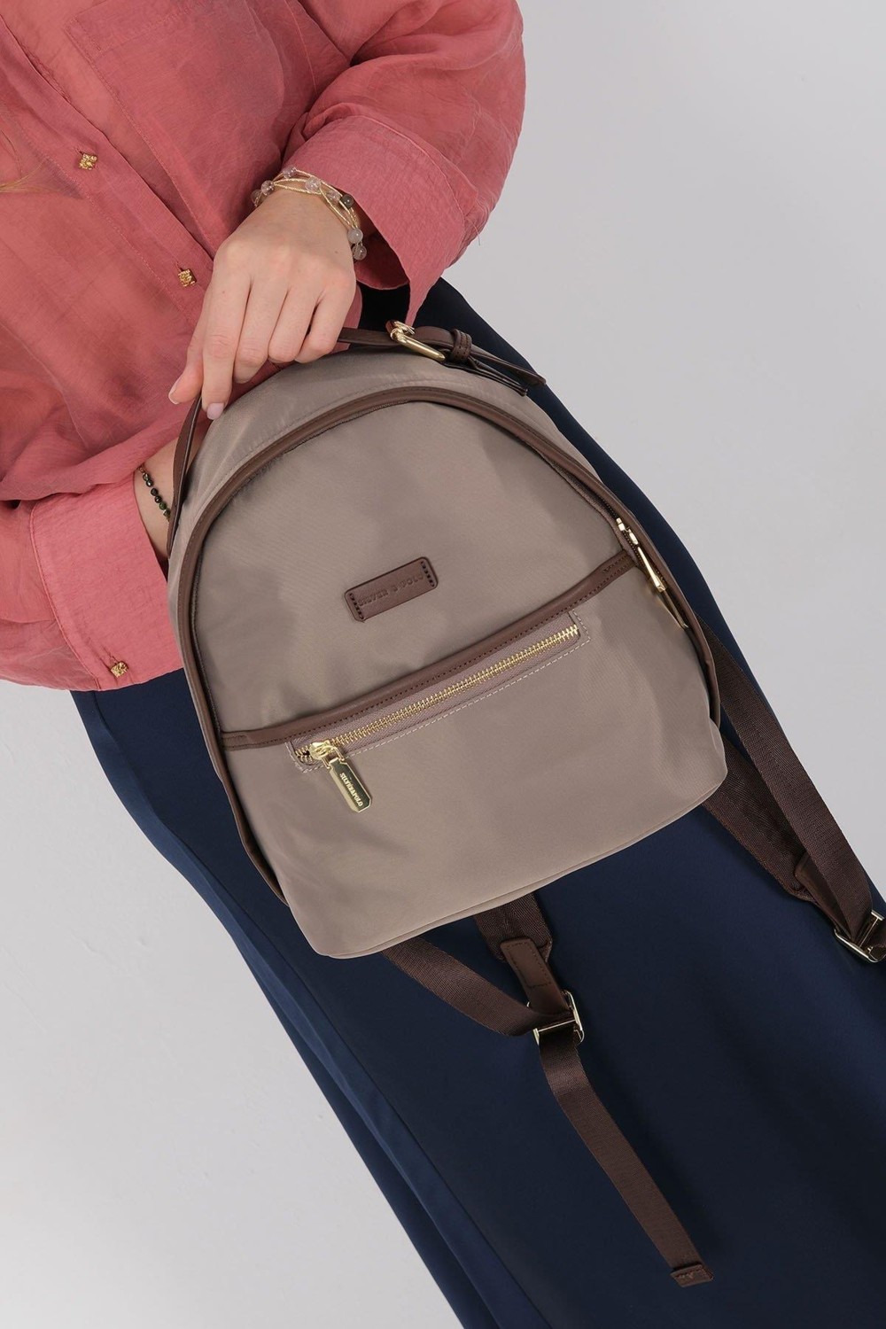 Silver & Polo Silver Polo Kum - Kahve Saten Kadın Sırt Çantası SP1212