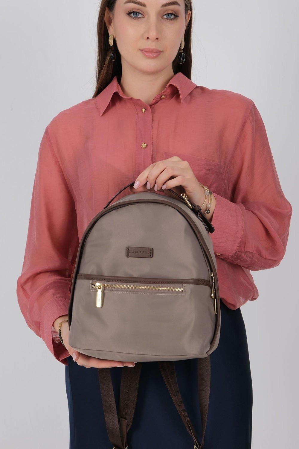 Silver & Polo Silver Polo Kum - Kahve Saten Kadın Sırt Çantası SP1212 görsel 2