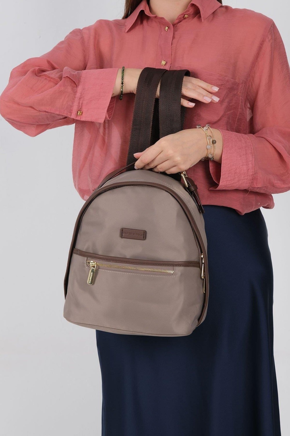 Silver & Polo Silver Polo Kum - Kahve Saten Kadın Sırt Çantası SP1212 görsel 3