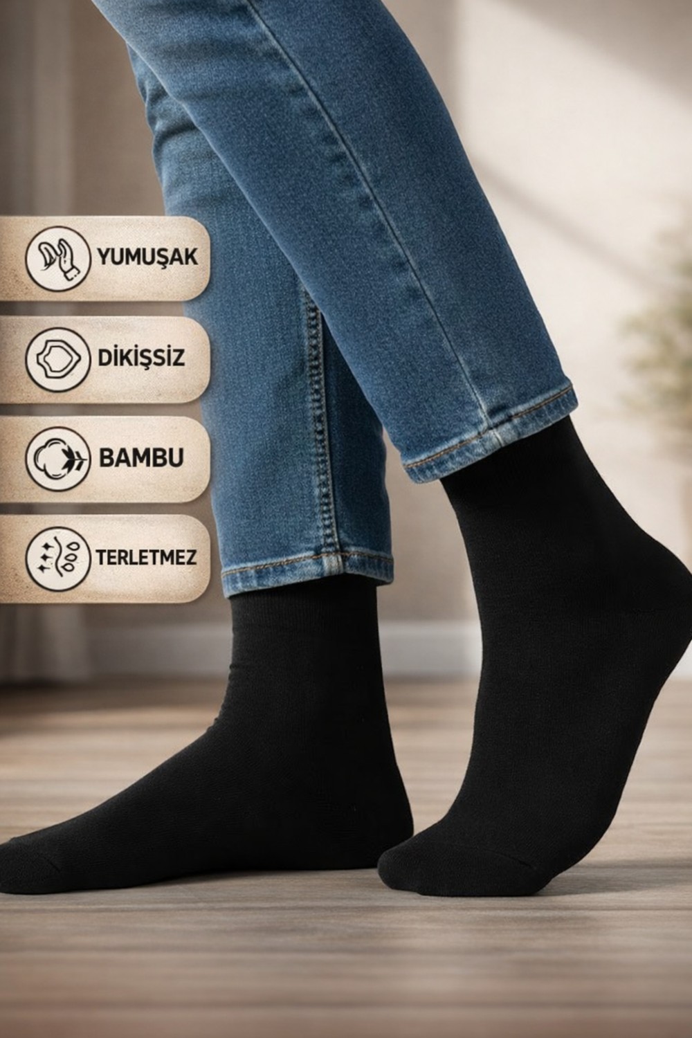 Baff Siyah 10'lu Bambu Erkek Çorap görsel 2