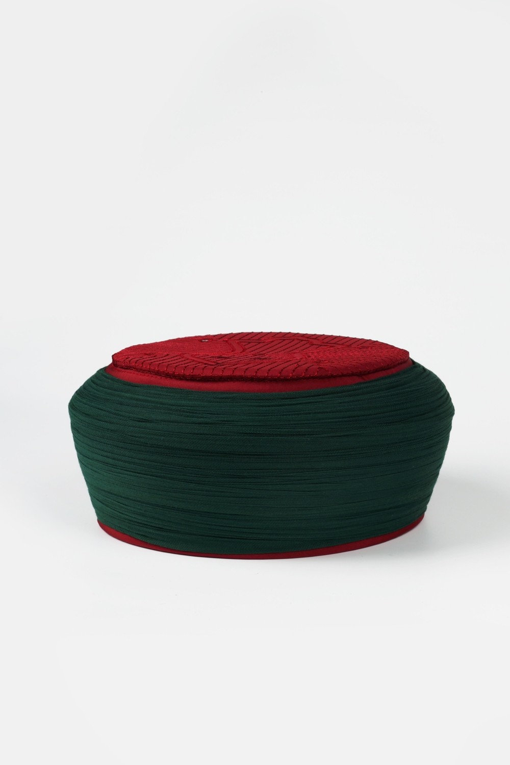 Sarıkhane Çocuk Namaz Sarığı - Yeşil Kumaş - Bordo Takke - Yuvarlak Sarım - Nâli Şerif - 6 Metre görsel 4