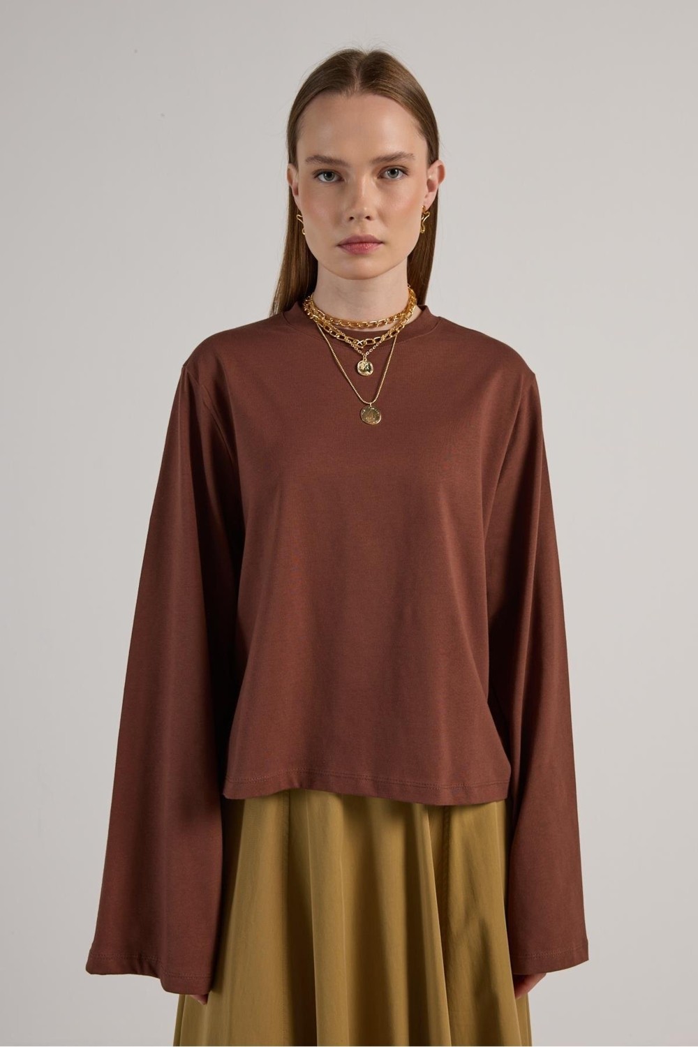 Minaaise Kadın Lacivert Geniş Kol Oversize Kısa Basic T-Shirt 30059
