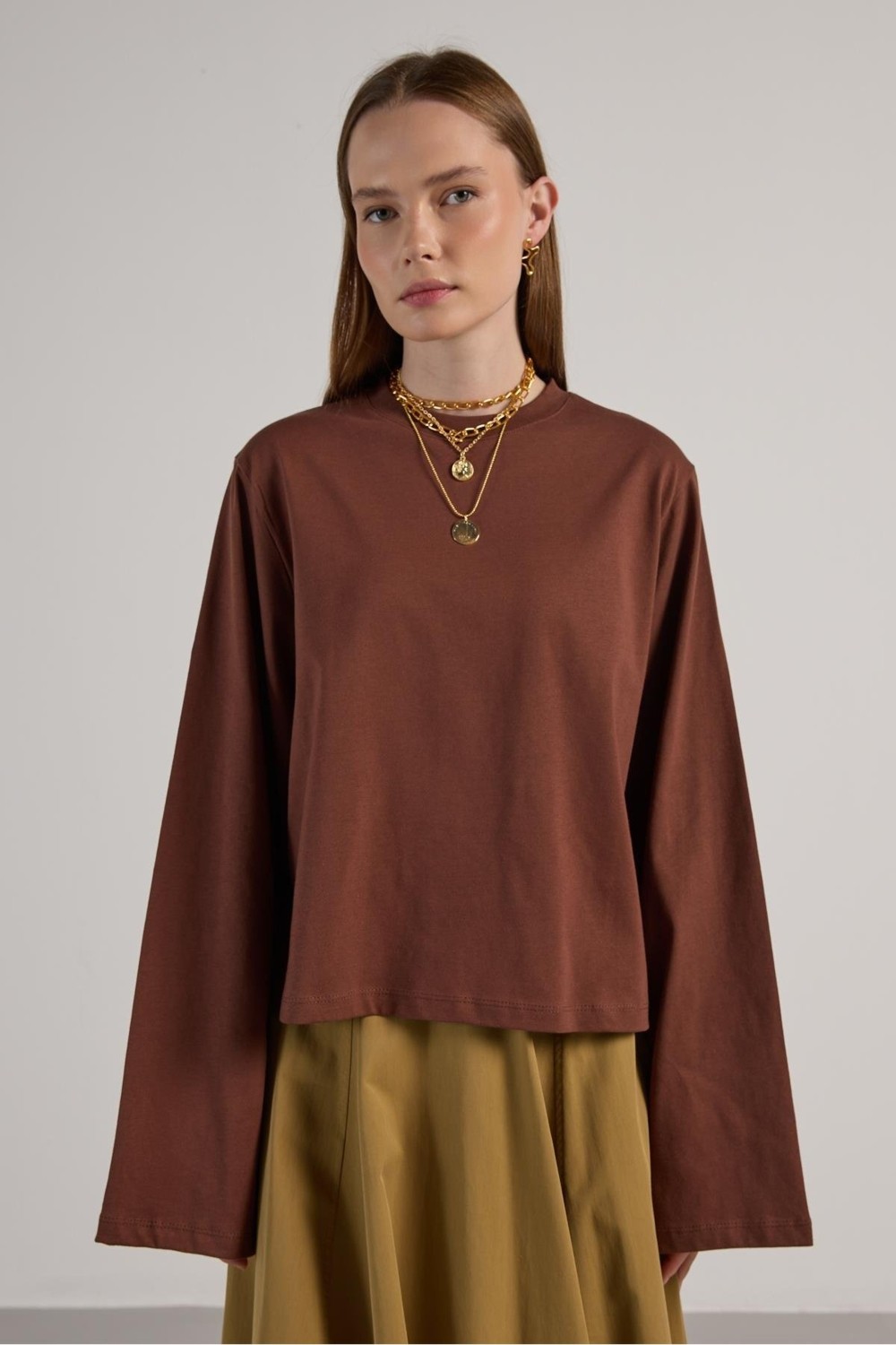 Minaaise Kadın Lacivert Geniş Kol Oversize Kısa Basic T-Shirt 30059 görsel 2