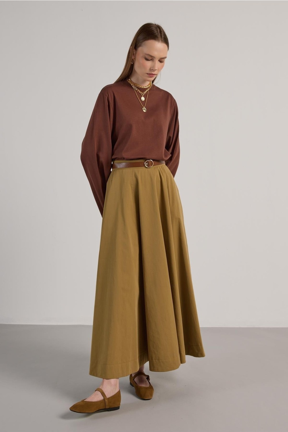 Minaaise Kadın Lacivert Geniş Kol Oversize Kısa Basic T-Shirt 30059 görsel 3