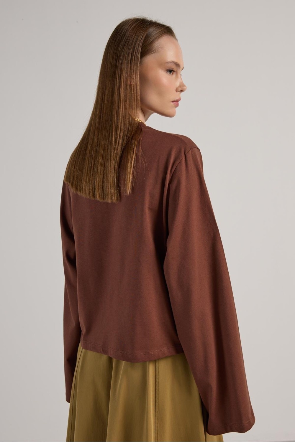 Minaaise Kadın Lacivert Geniş Kol Oversize Kısa Basic T-Shirt 30059 görsel 6