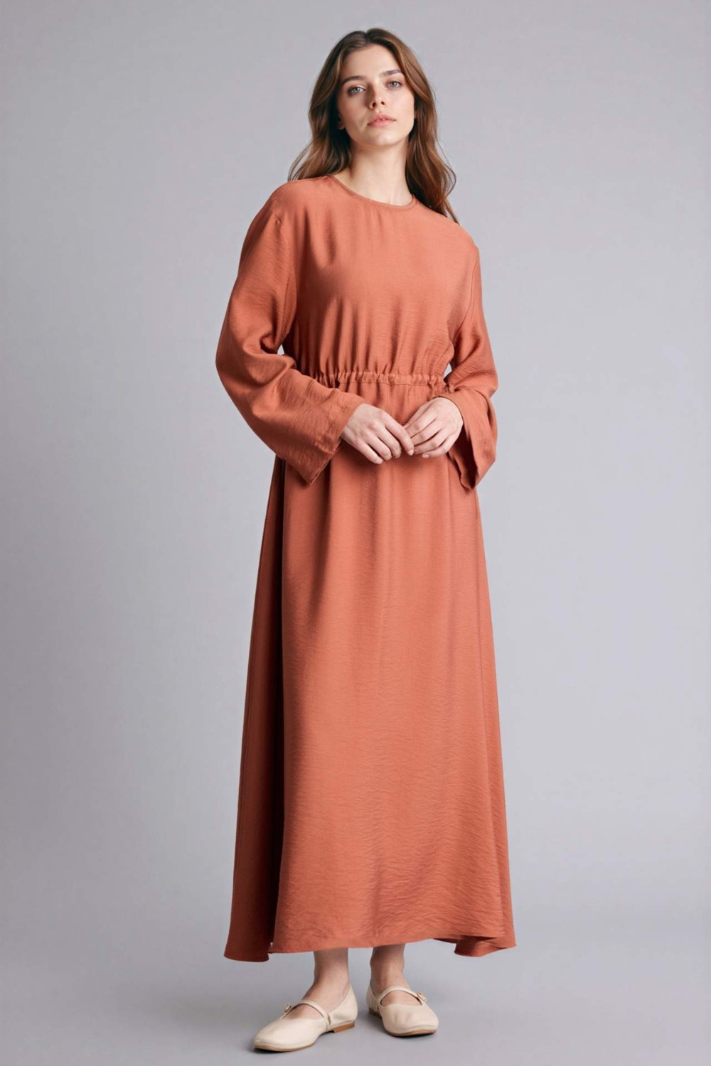 DeFacto Beli Lastikli Midi Elbise H0196AX26SP görsel 7