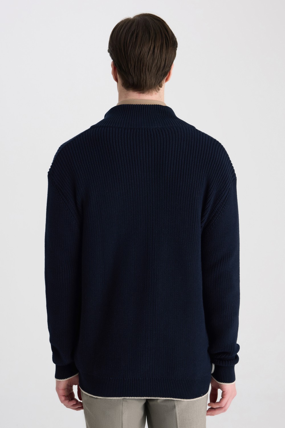 D'S Damat Regular Fit Lacivert Düğmeli Hırka Modern Stil Tekstil Kumaş Düz Desen görsel 3