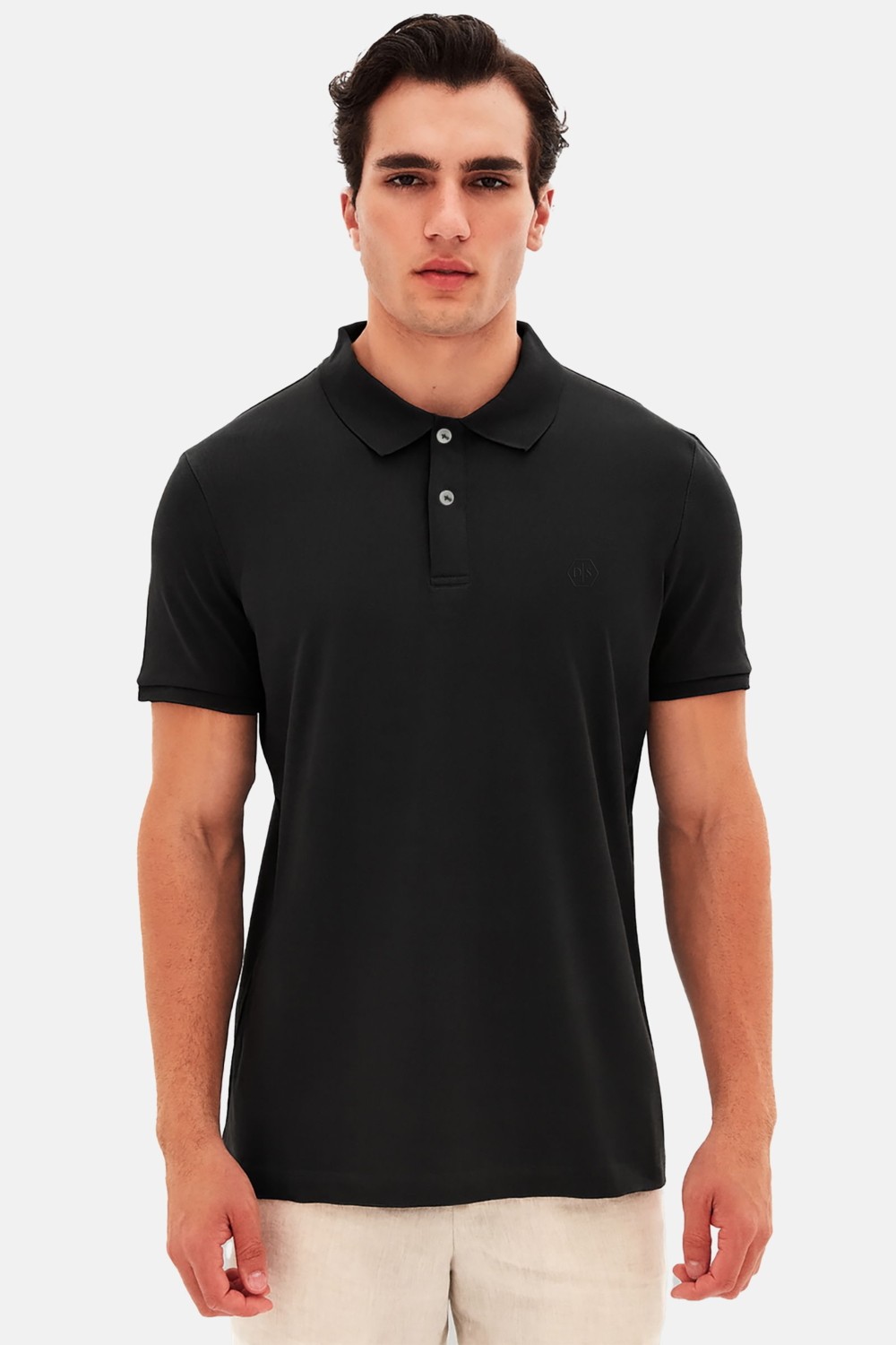 D'S Damat Regular Fit Lacivert Pike Dokulu %100 Pamuk Kıvrılmaz Polo Yaka Nakışlı T-shirt 4HC14ORT51000