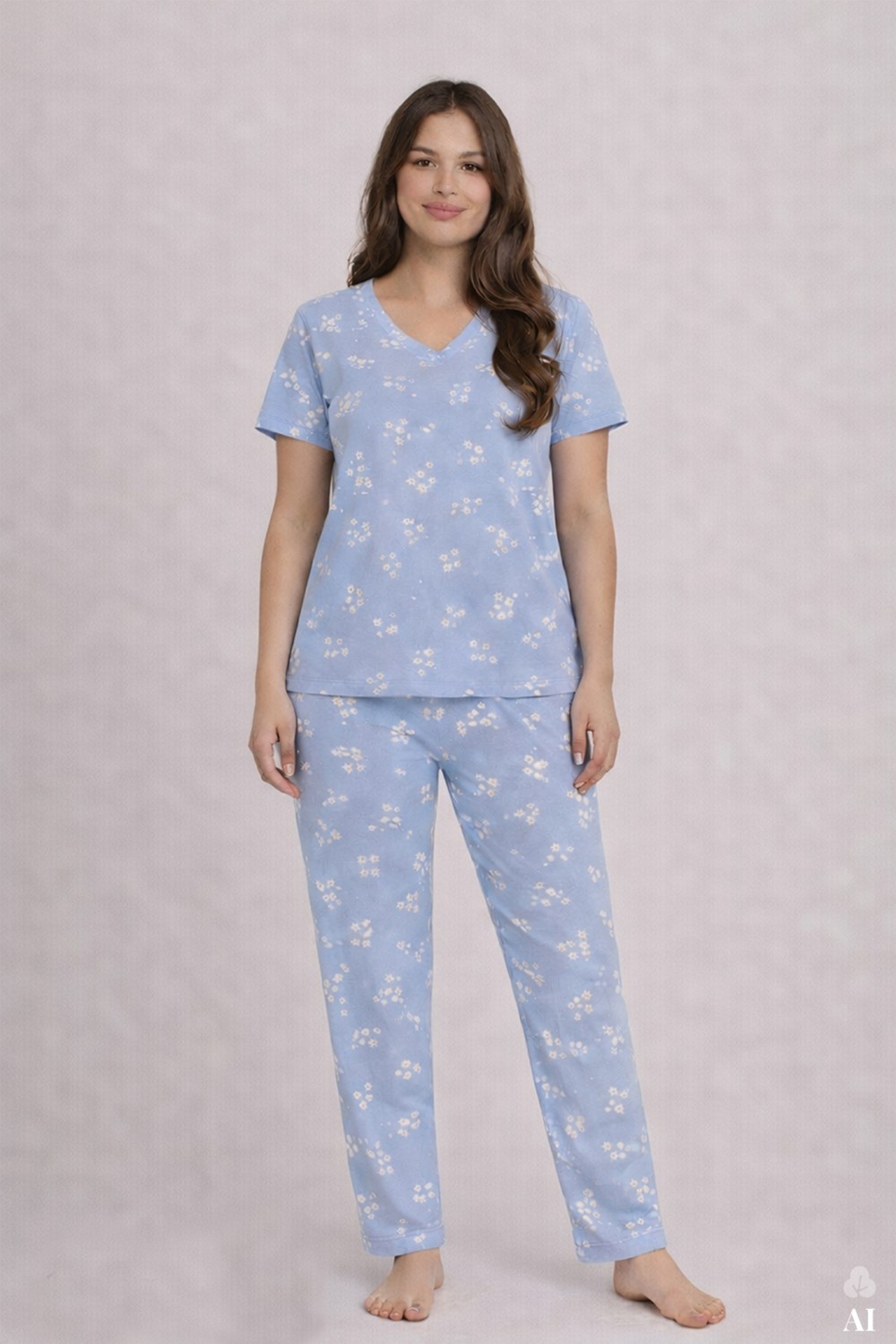 Koza İç Giyim Kadın Bebe Mavisi Kısa Kollu Pamuklu Fitilli Kaşkorse Pijama Takımı Rahat Tasarım görsel 2