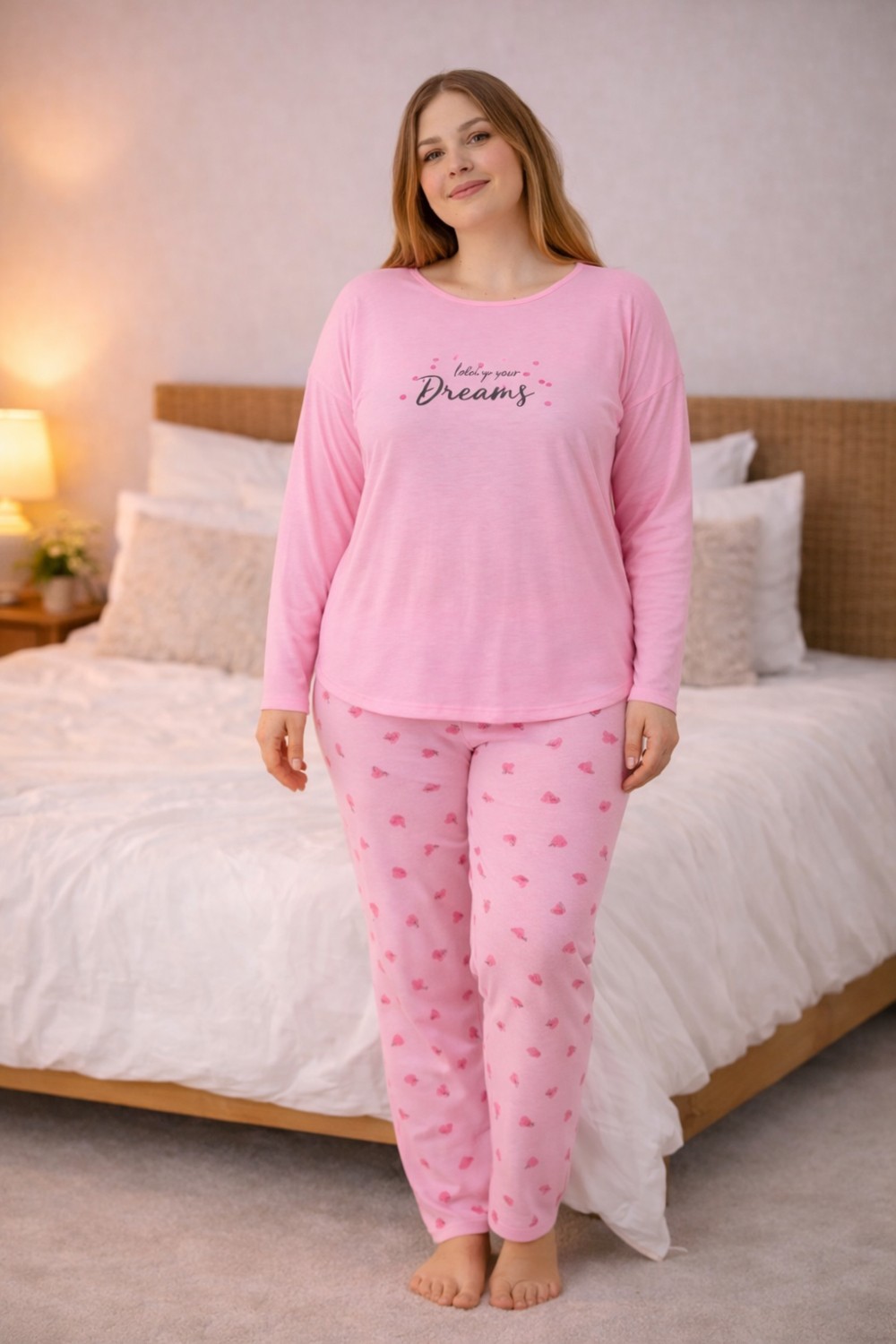 Nisanca Kadın Büyük Beden Uzun Kollu Rahat Pijama Takımı, Yumuşak Dokulu Konforlu Ev Giyimi