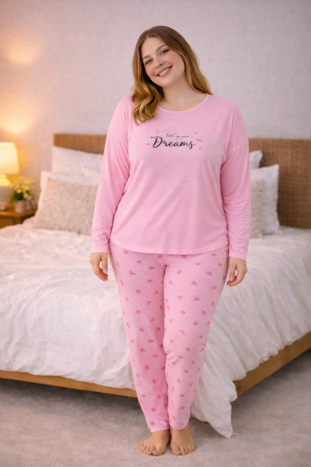 Nisanca Kadın Büyük Beden Uzun Kollu Rahat Pijama Takımı, Yumuşak Dokulu Konforlu Ev Giyimi görsel 4