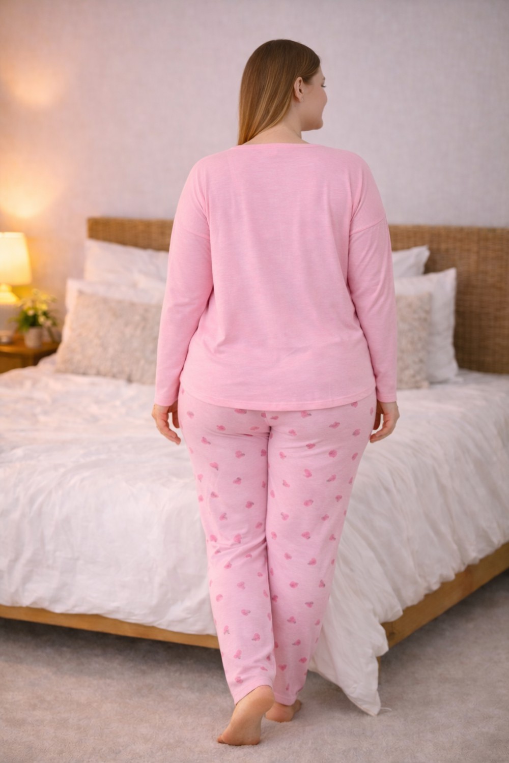 Nisanca Kadın Büyük Beden Uzun Kollu Rahat Pijama Takımı, Yumuşak Dokulu Konforlu Ev Giyimi görsel 5