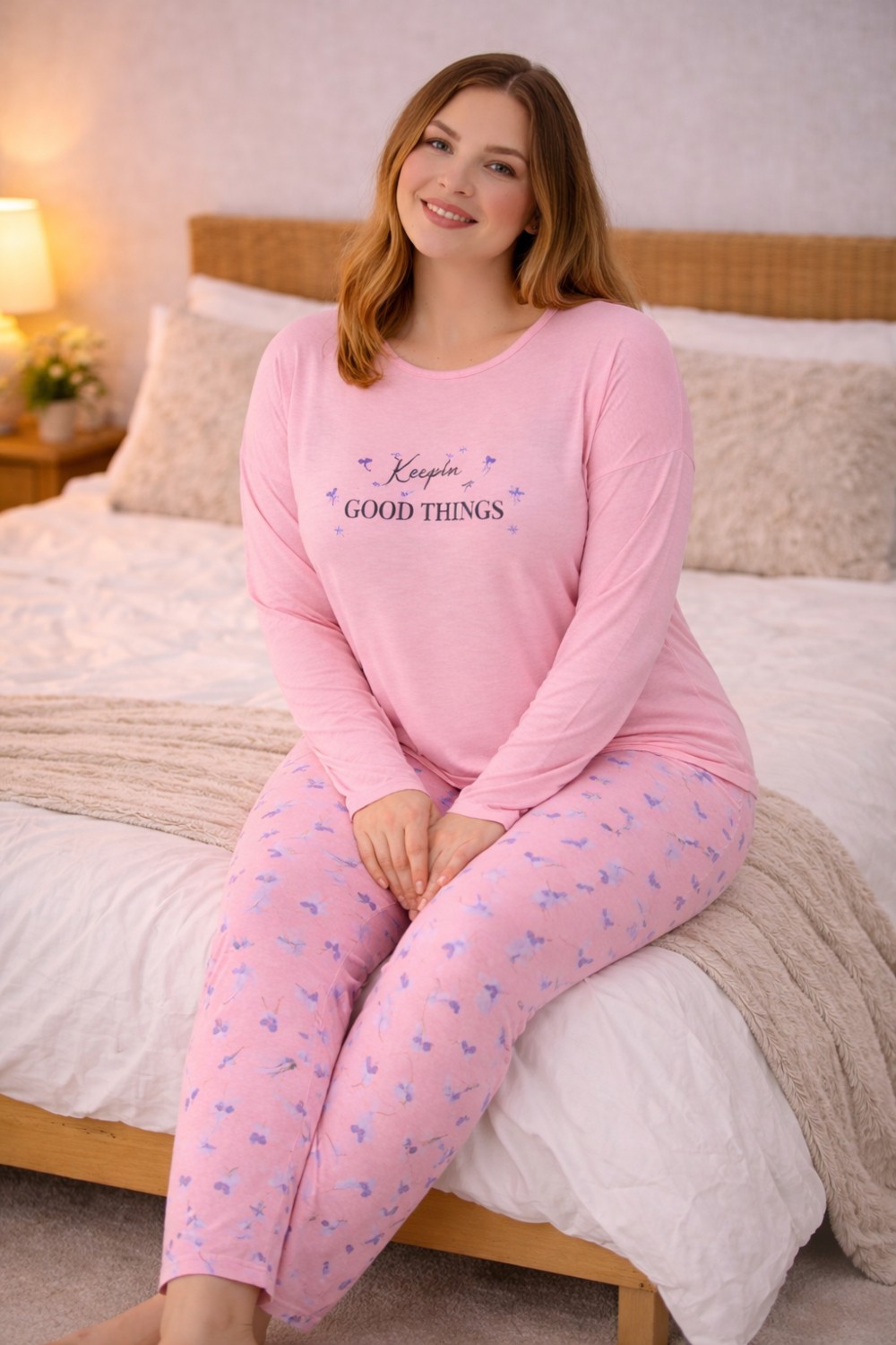 Nisanca Kadın Büyük Beden Uzun Kollu Rahat Pijama Takımı, Yumuşak Dokulu Konforlu Ev Giyimi görsel 7