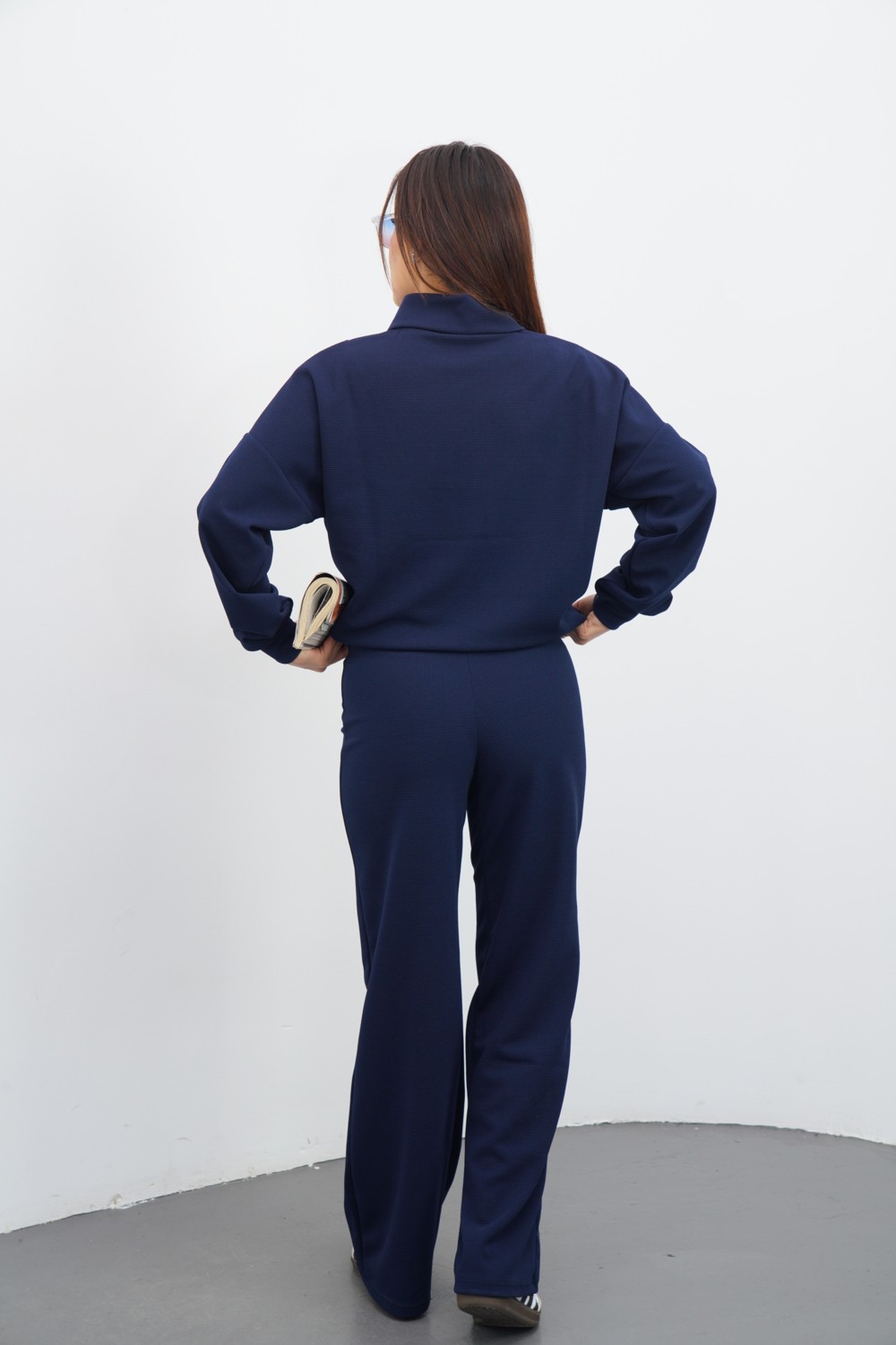 Dı Loria Kadın Siyah Renk Eşofman Takım Oversize Fermuarlı Sweatshirt Pantolon görsel 5