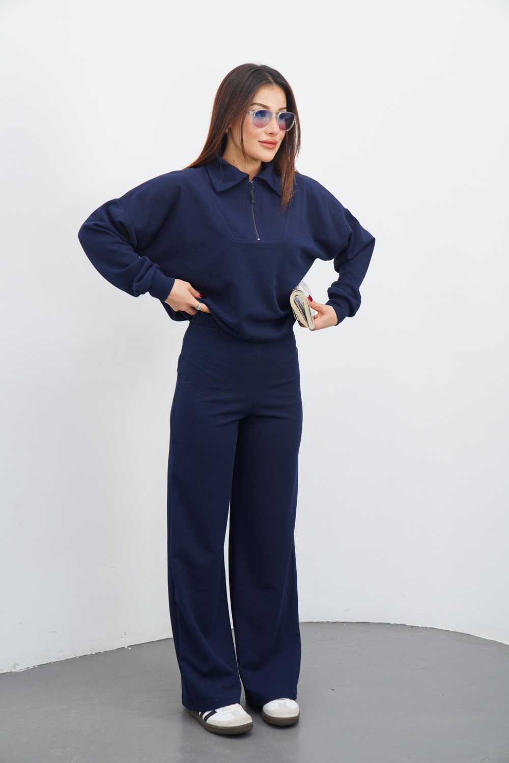 Dı Loria Kadın Siyah Renk Eşofman Takım Oversize Fermuarlı Sweatshirt Pantolon görsel 6