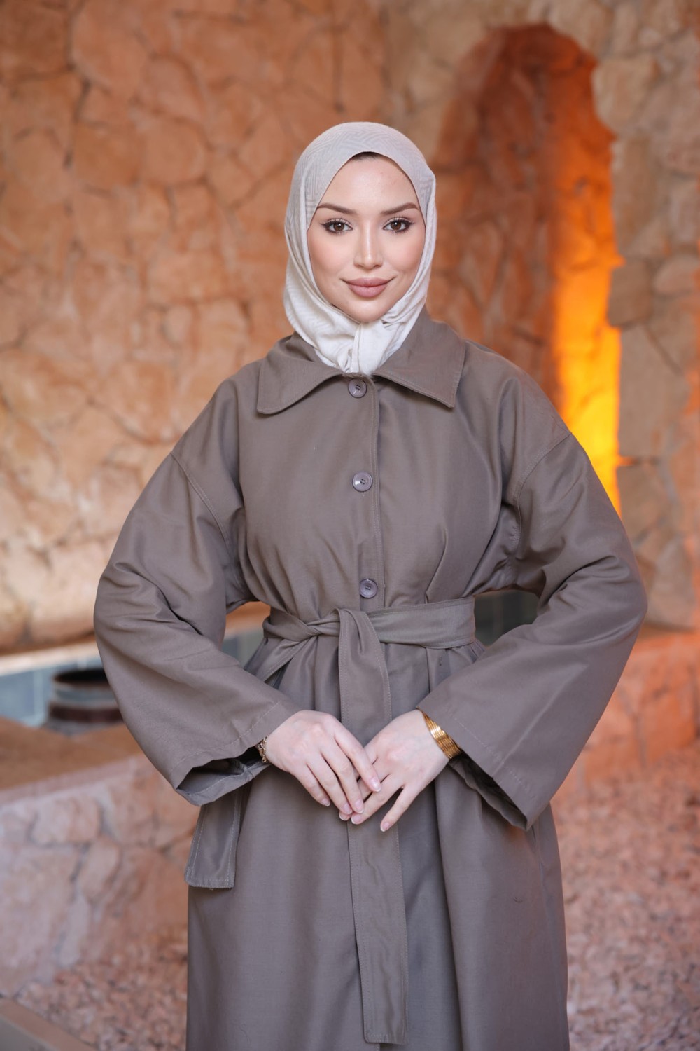 İmaj Butik Taş Düğme Detaylı Oversize Gabardin Trençkot görsel 3