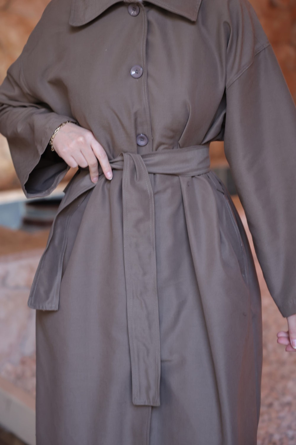 İmaj Butik Taş Düğme Detaylı Oversize Gabardin Trençkot görsel 4