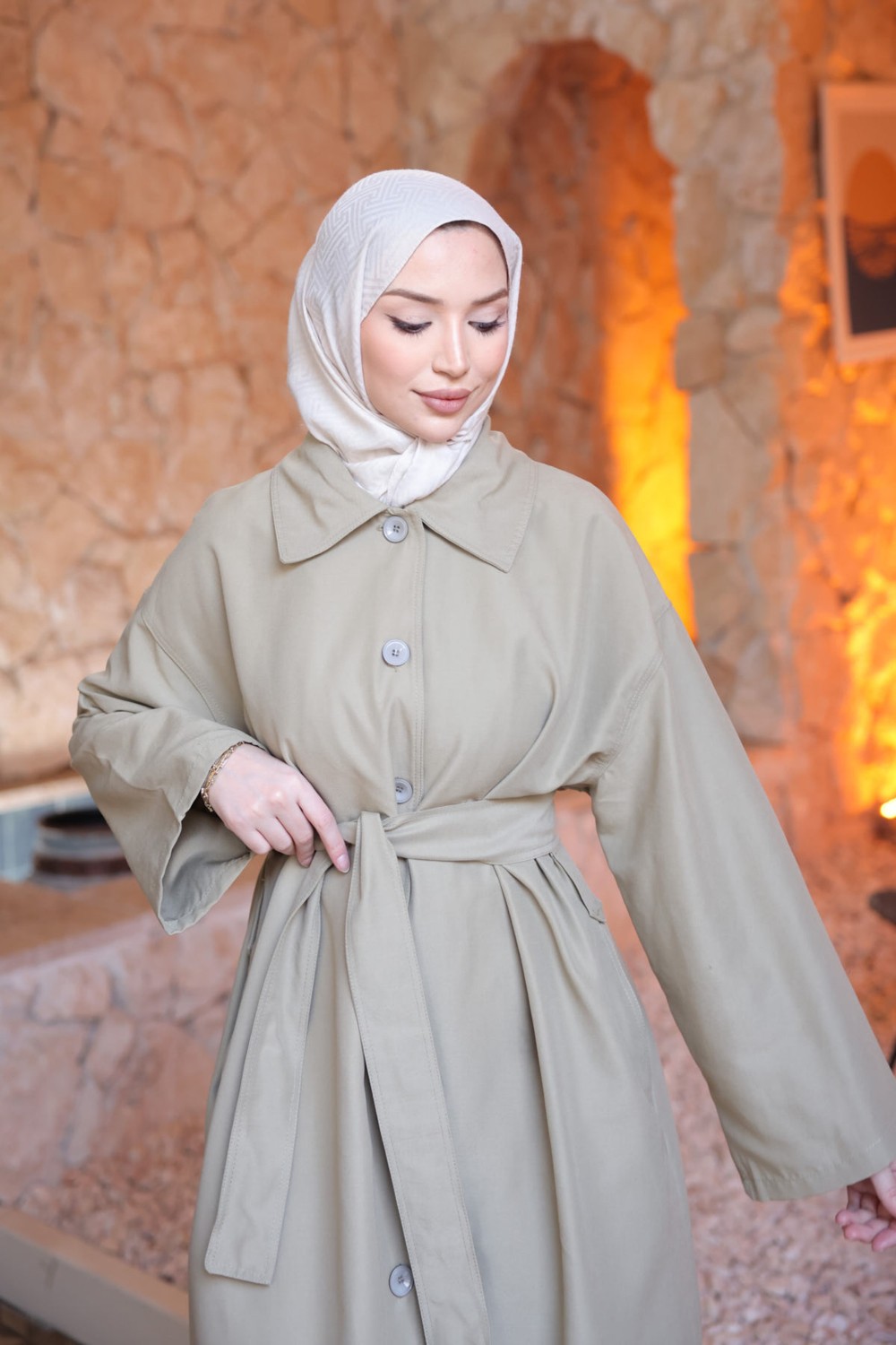 İmaj Butik Taş Düğme Detaylı Oversize Gabardin Trençkot görsel 8