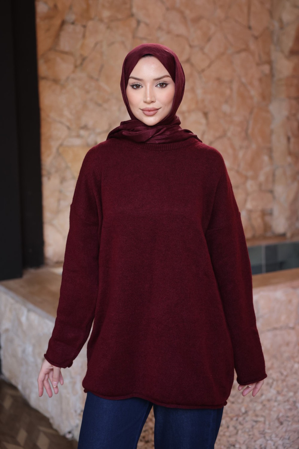 İmaj Butik Krem Bisiklet Yaka Oversize Triko Kazak