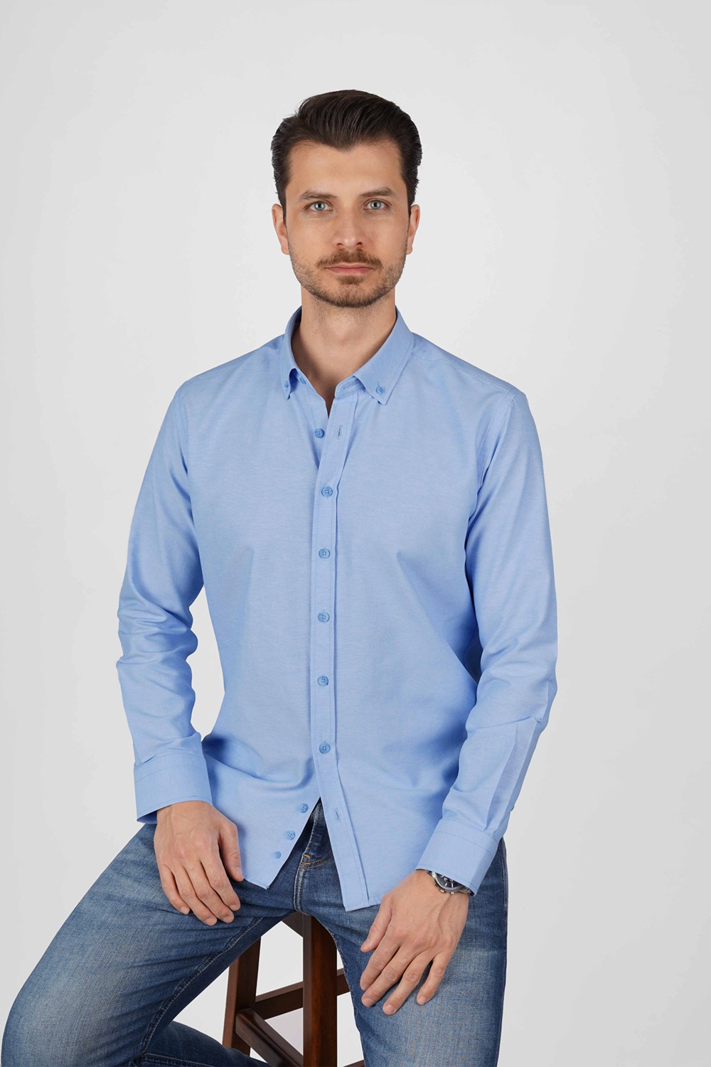 Etikmen Koyu Yeşil Yaka Düğmeli Premium Şamre Slimfit Erkek Gömlek görsel 3