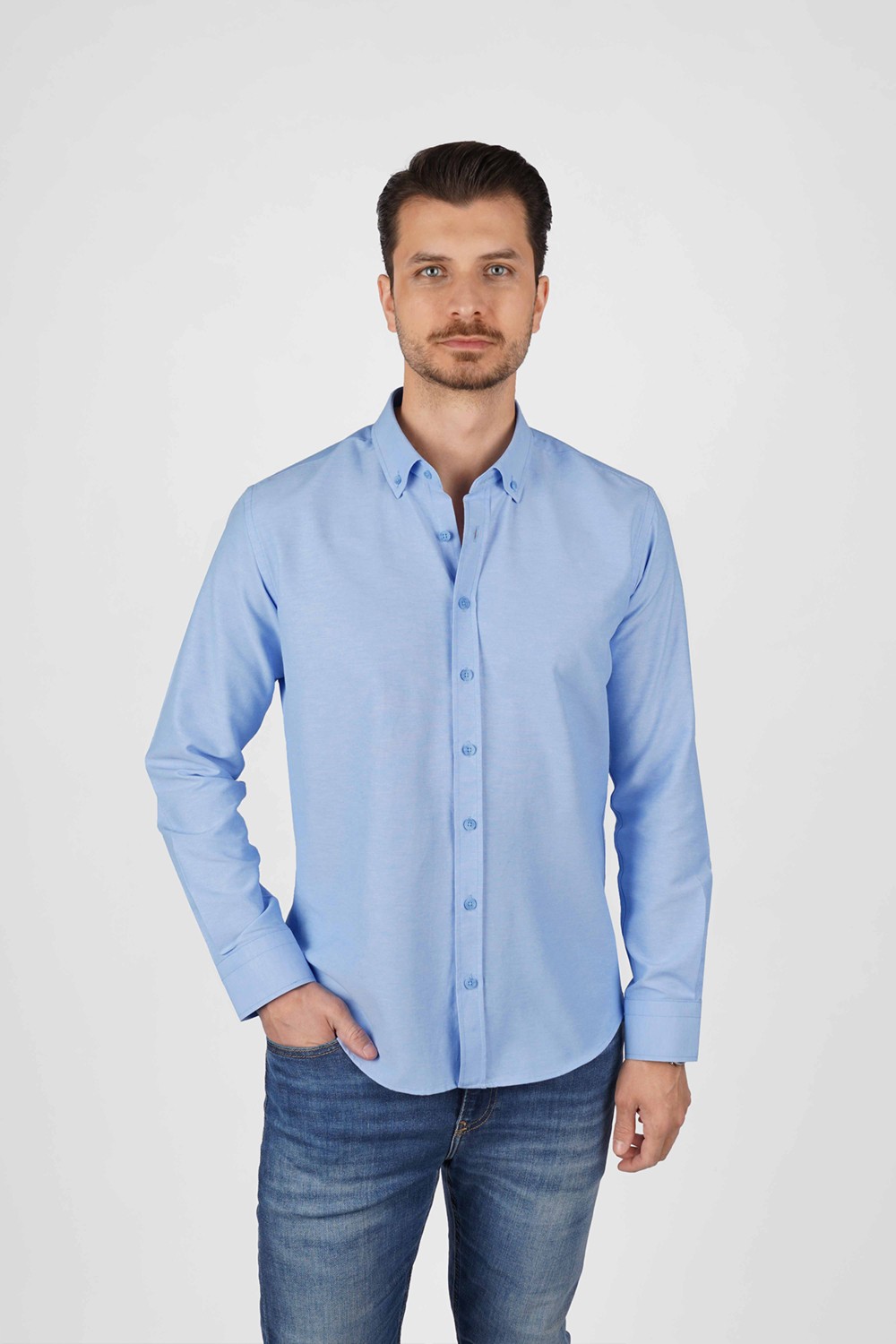 Etikmen Koyu Yeşil Yaka Düğmeli Premium Şamre Slimfit Erkek Gömlek görsel 4