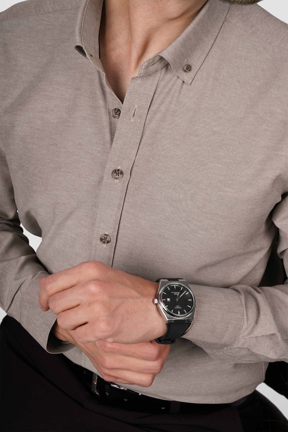 Etikmen Koyu Yeşil Yaka Düğmeli Premium Şamre Slimfit Erkek Gömlek