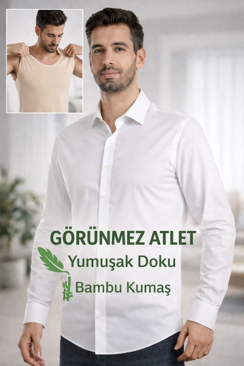 Qulat Görünmez Ten Rengi Erkek Atlet, Yumuşak Dokulu Bambu Kumaş Iç Giyim görsel 2