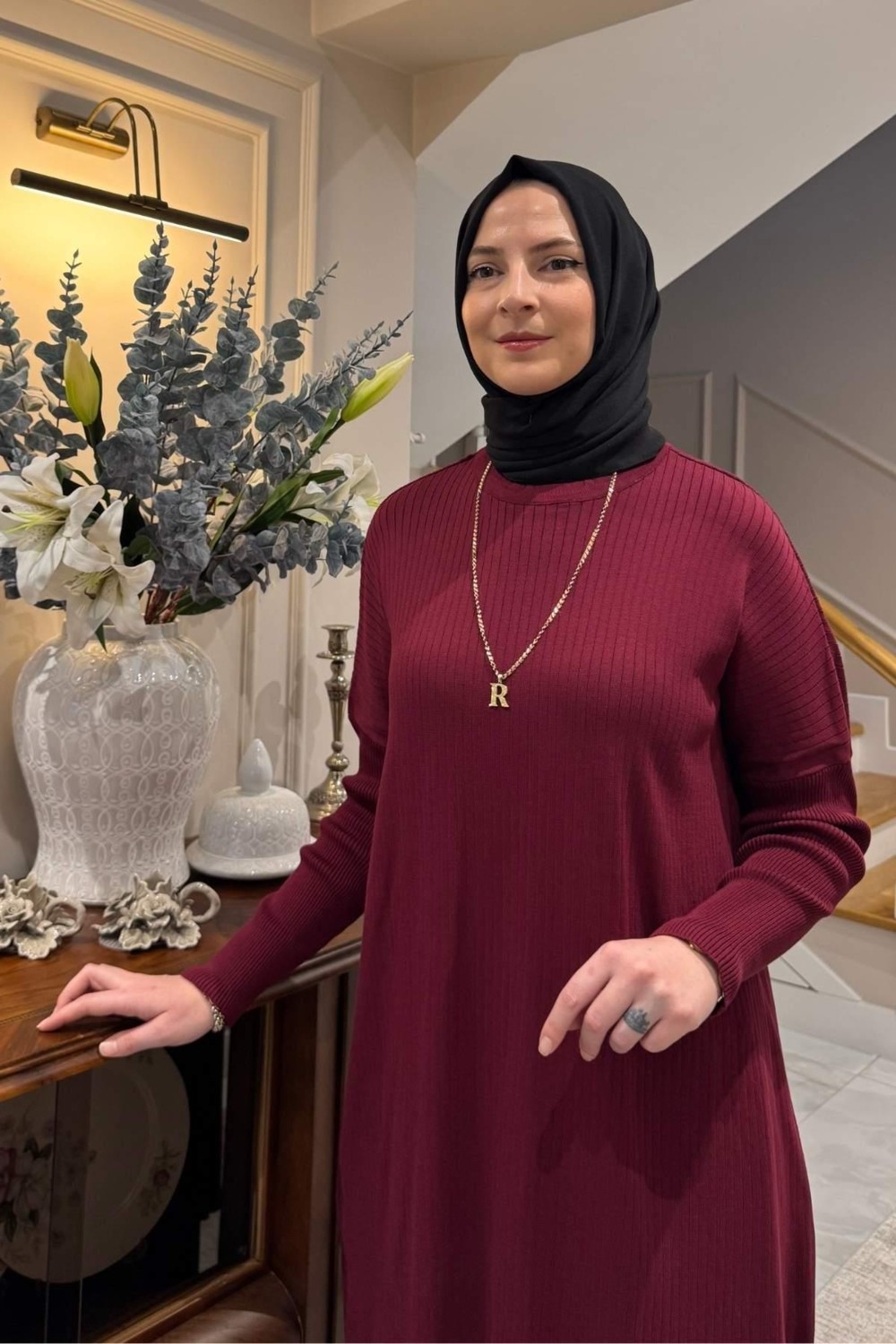 Rabia Şamlı Dora Triko Tunik Bordo görsel 2