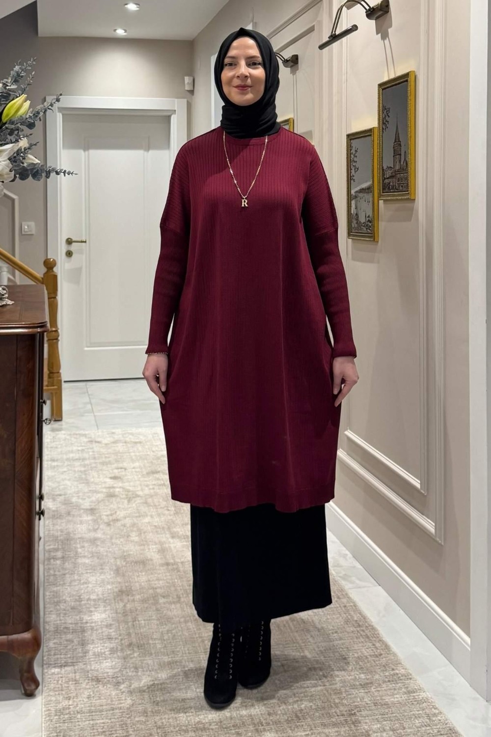 Rabia Şamlı Dora Triko Tunik Bordo görsel 3