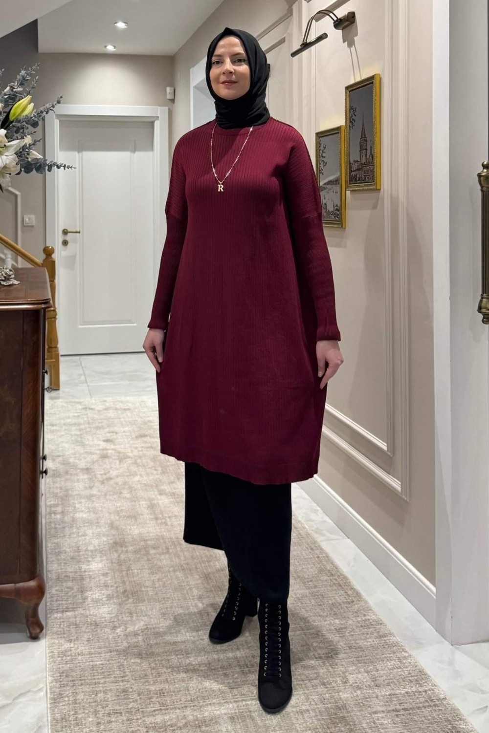 Rabia Şamlı Dora Triko Tunik Bordo görsel 4
