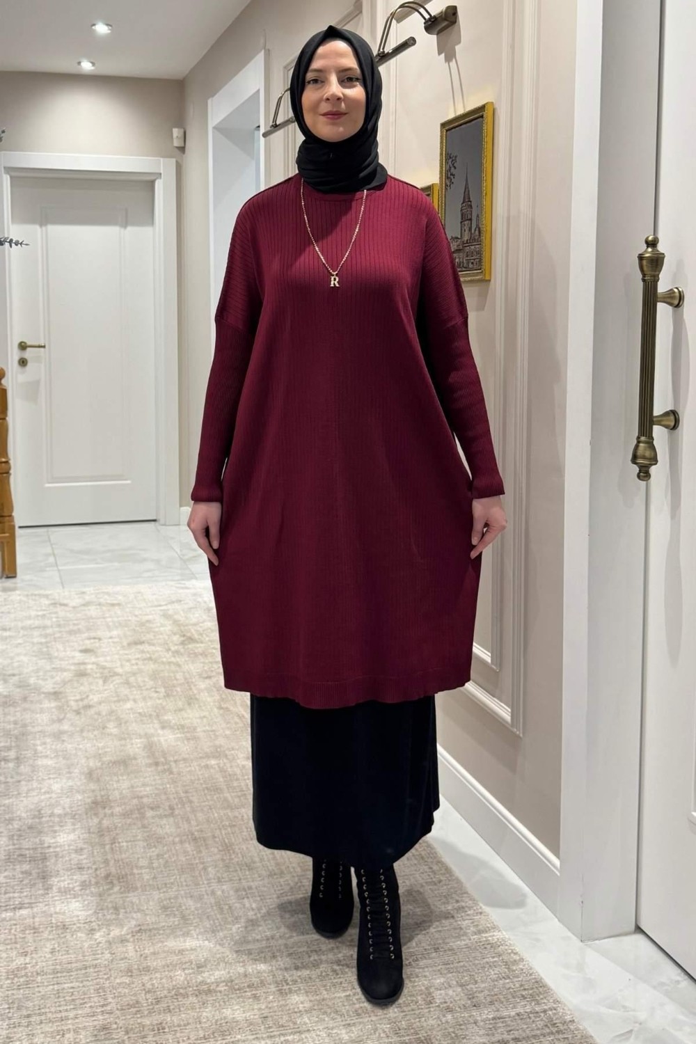 Rabia Şamlı Dora Triko Tunik Bordo görsel 6