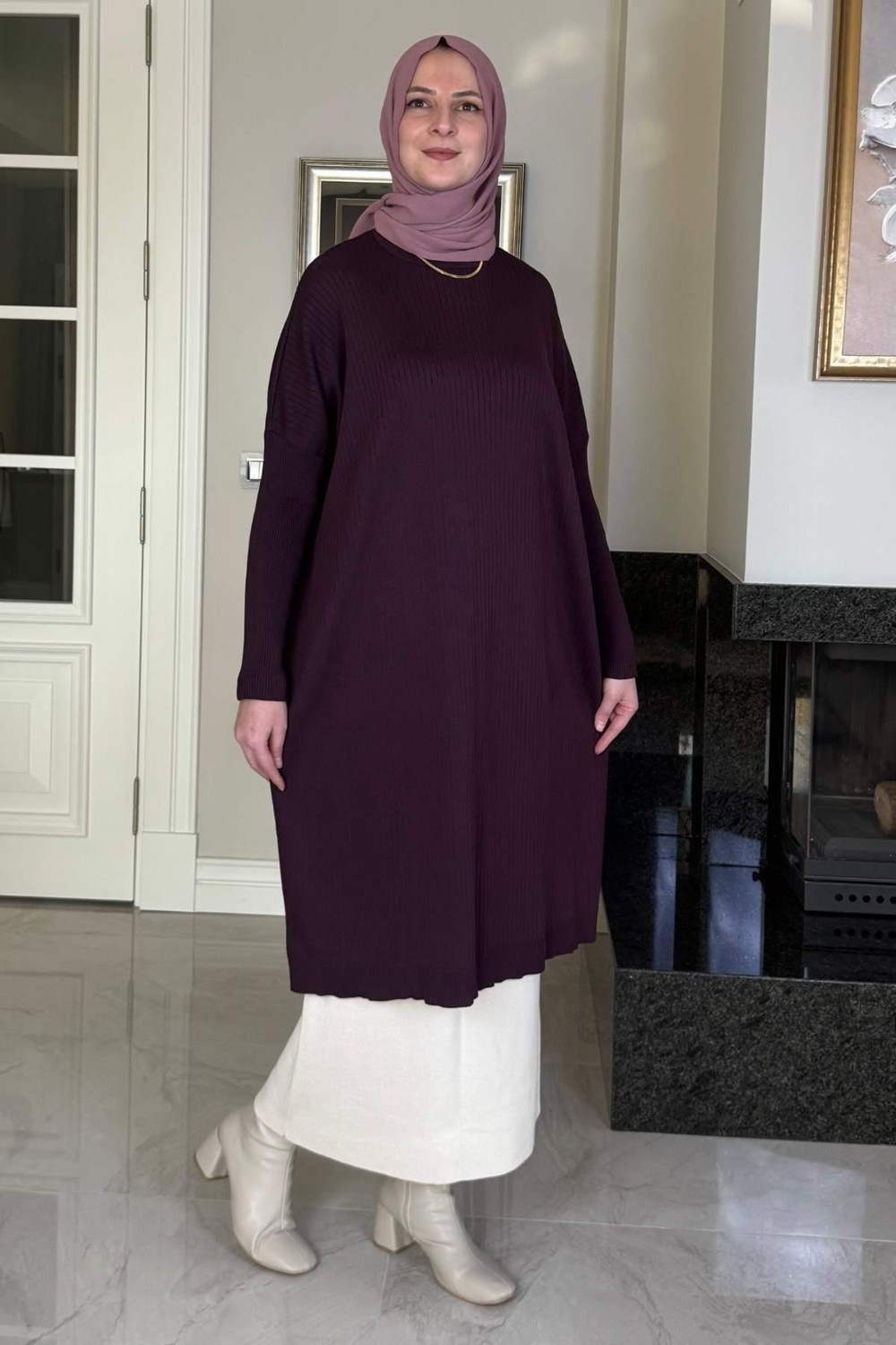 Rabia Şamlı Dora Triko Tunik Mürdüm