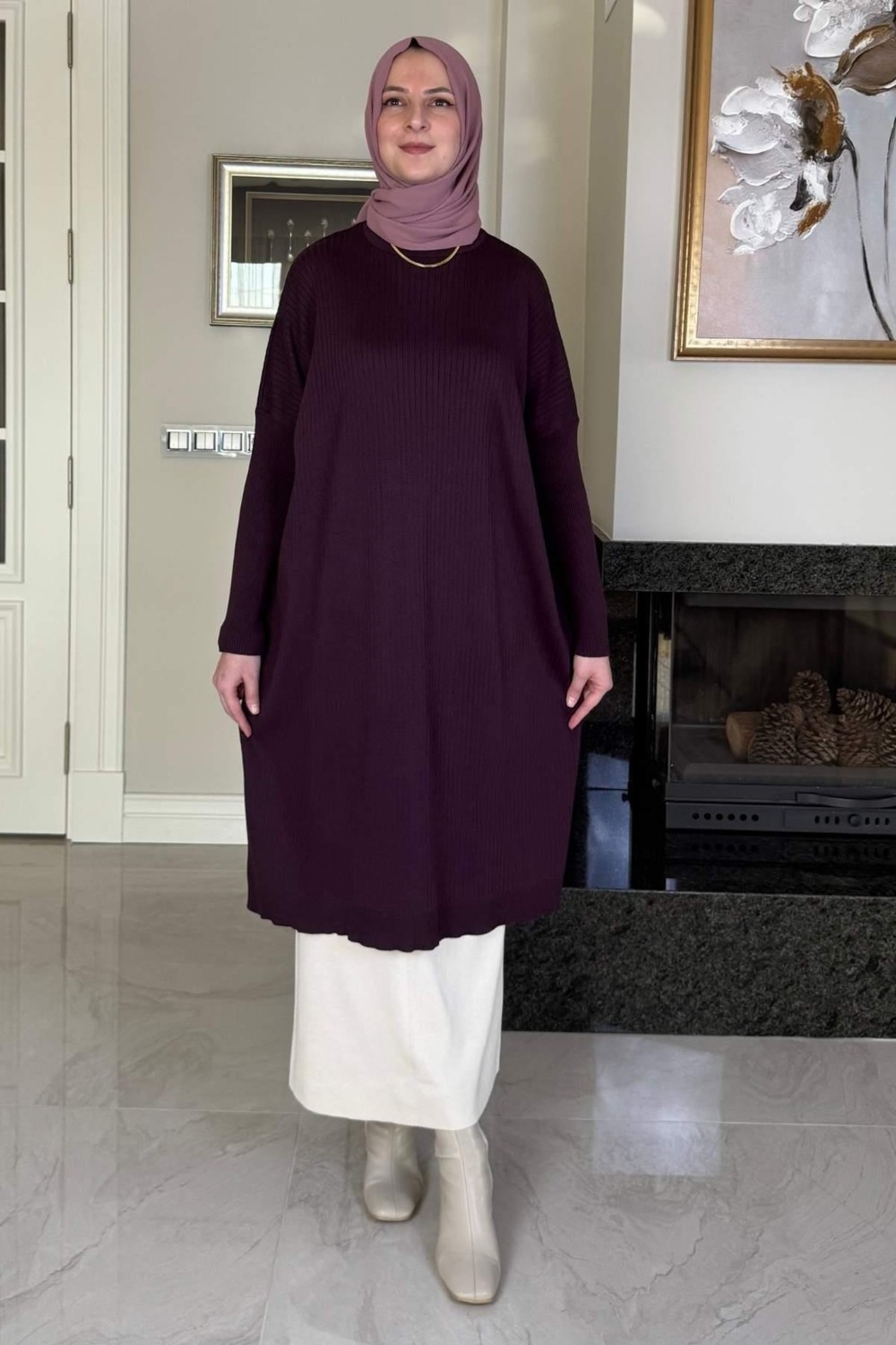 Rabia Şamlı Dora Triko Tunik Mürdüm görsel 3