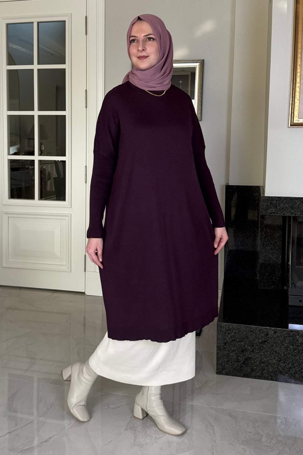 Rabia Şamlı Dora Triko Tunik Mürdüm görsel 4