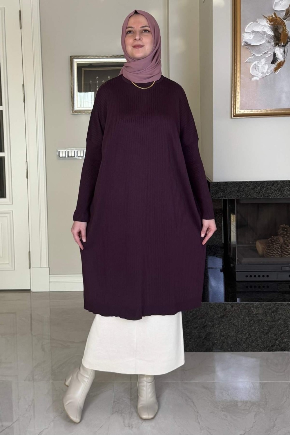 Rabia Şamlı Dora Triko Tunik Mürdüm görsel 5