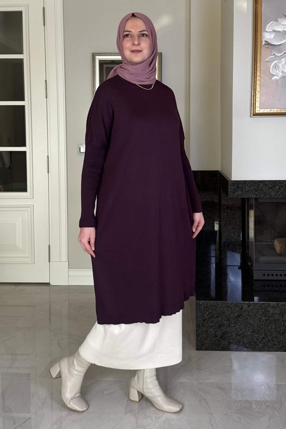 Rabia Şamlı Dora Triko Tunik Mürdüm görsel 7